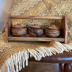 Vintage Wooden Condiment Caddy